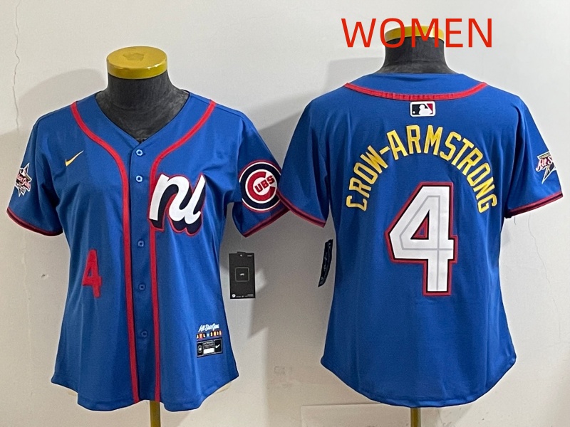 Women  Chicago Cubs #4 Crow-Armstrong Blue MLB All star Nike 2025 Jersey style 006